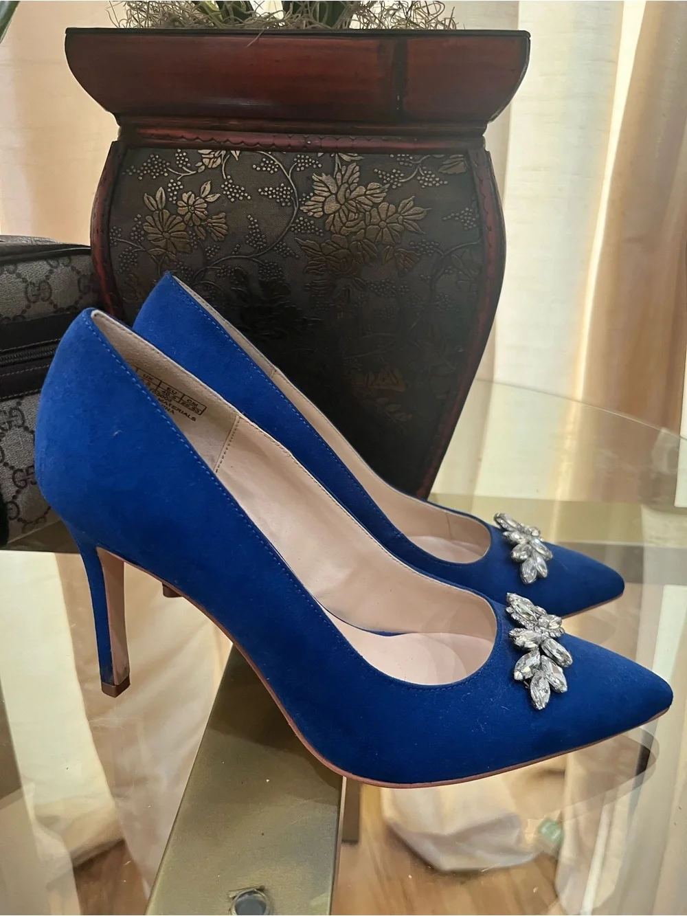 Wedding Shoes / Women’s Royal Blue Pointed Toe Embellished Pumps/ Something Blue